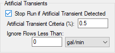The default Artificial Transient detection section settings are shown.